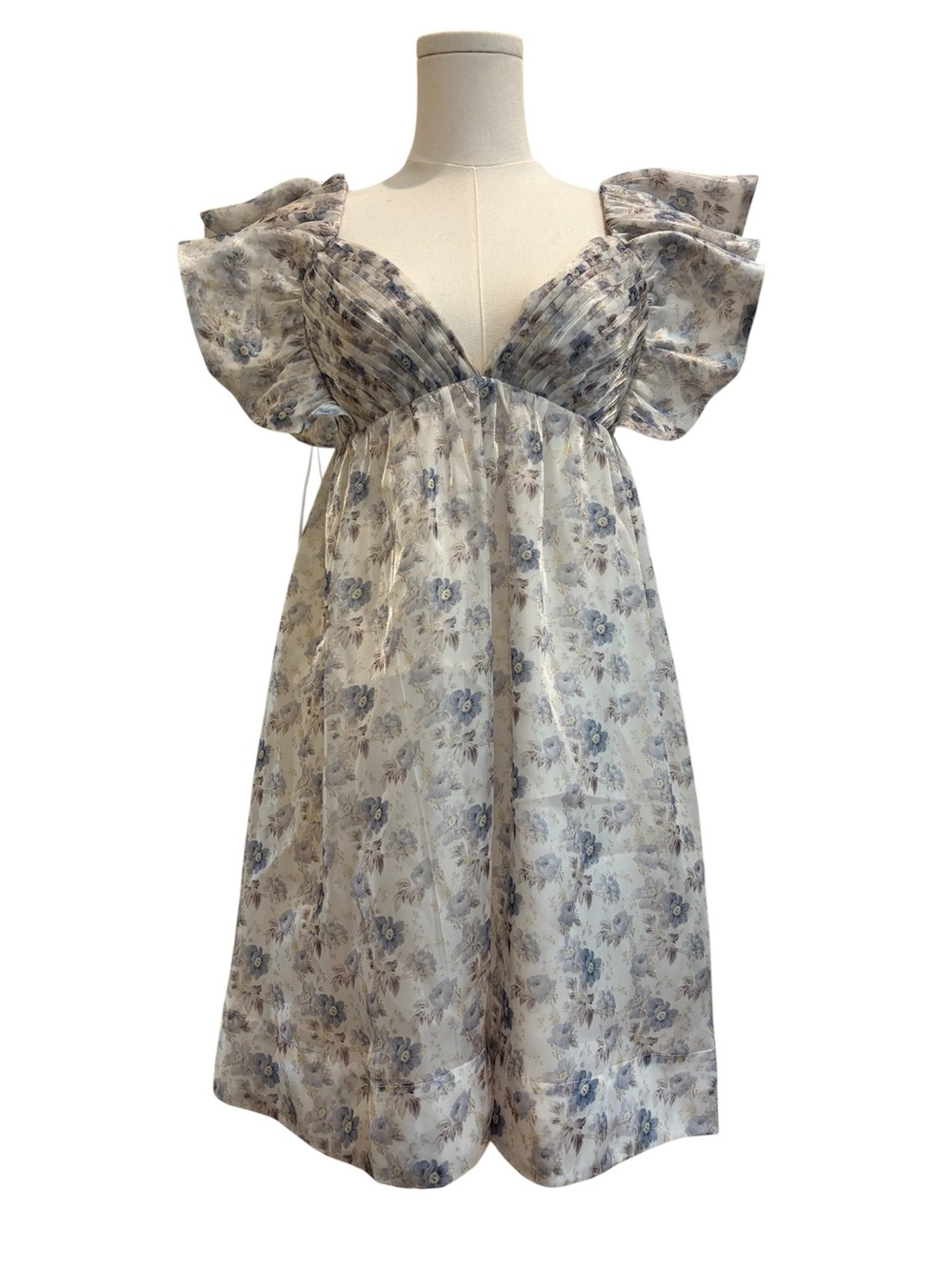 Mable Babydoll Dress Floral Puff Sleeve Open Back Size Small Romantic Fairytale